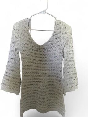 White Open-Knit V-Neck Women's Cover Up